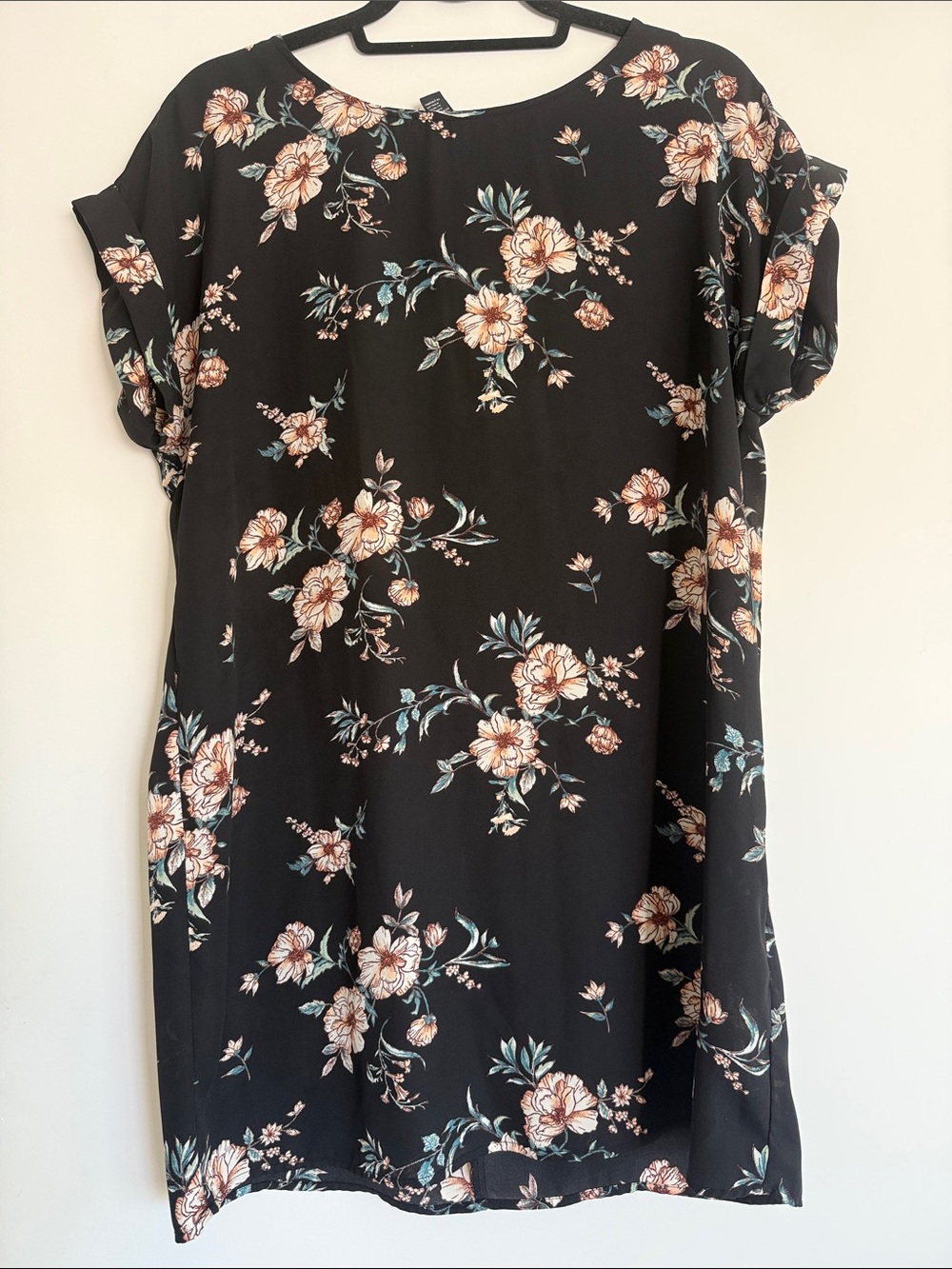 Forever 21 Black Mini Dress with Peach & Teal Floral Print